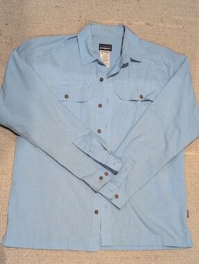 Patagonia Light Blue Micro-Check Long Sleeve Button-Up Shirt